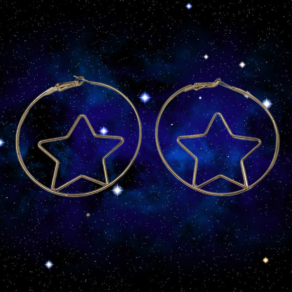 Vintage Y2K Oversized Hoop & Star Celestial Earrings Pierced Retro New Wave - Picture 1 of 3